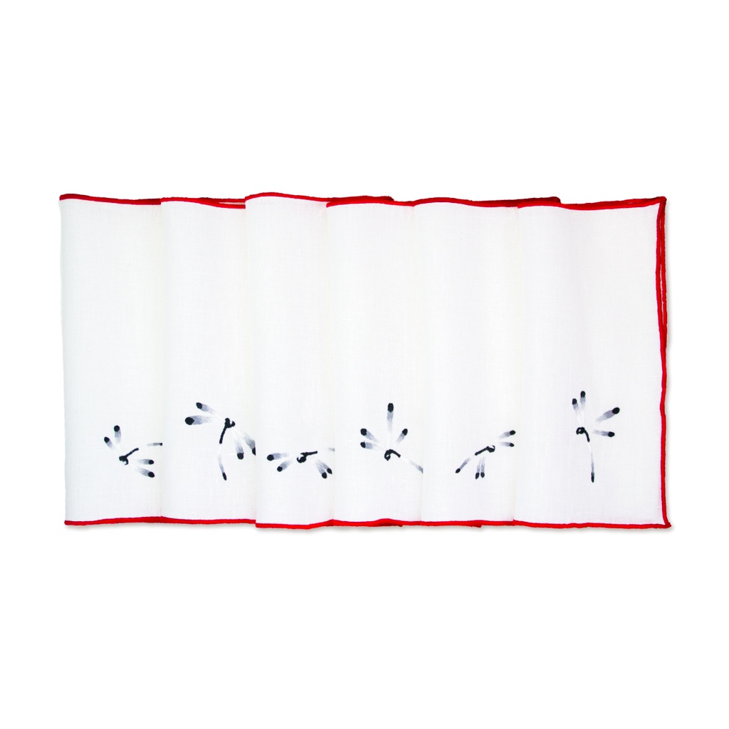 Libellules - 6 Serviettes Cocktail en Lin