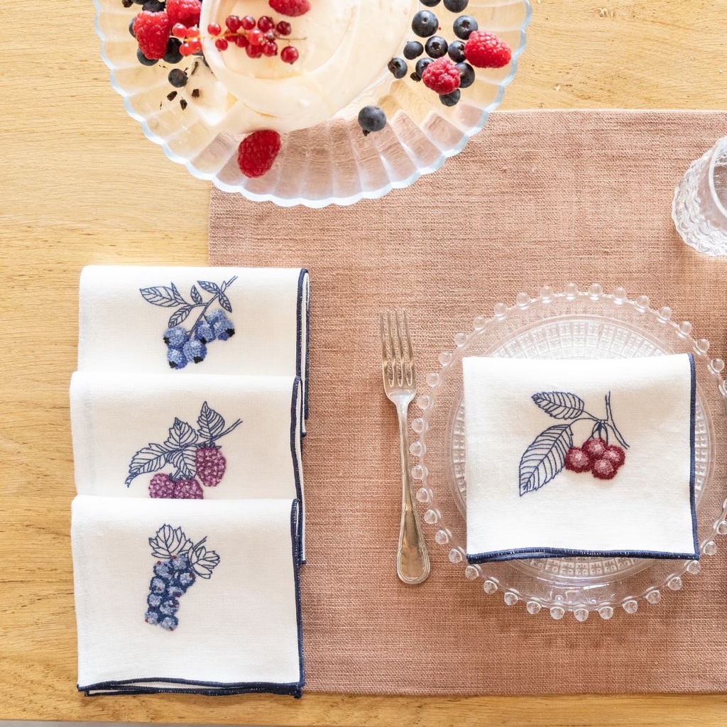 FRUITS ROUGES - 8 Serviettes de Table en Lin