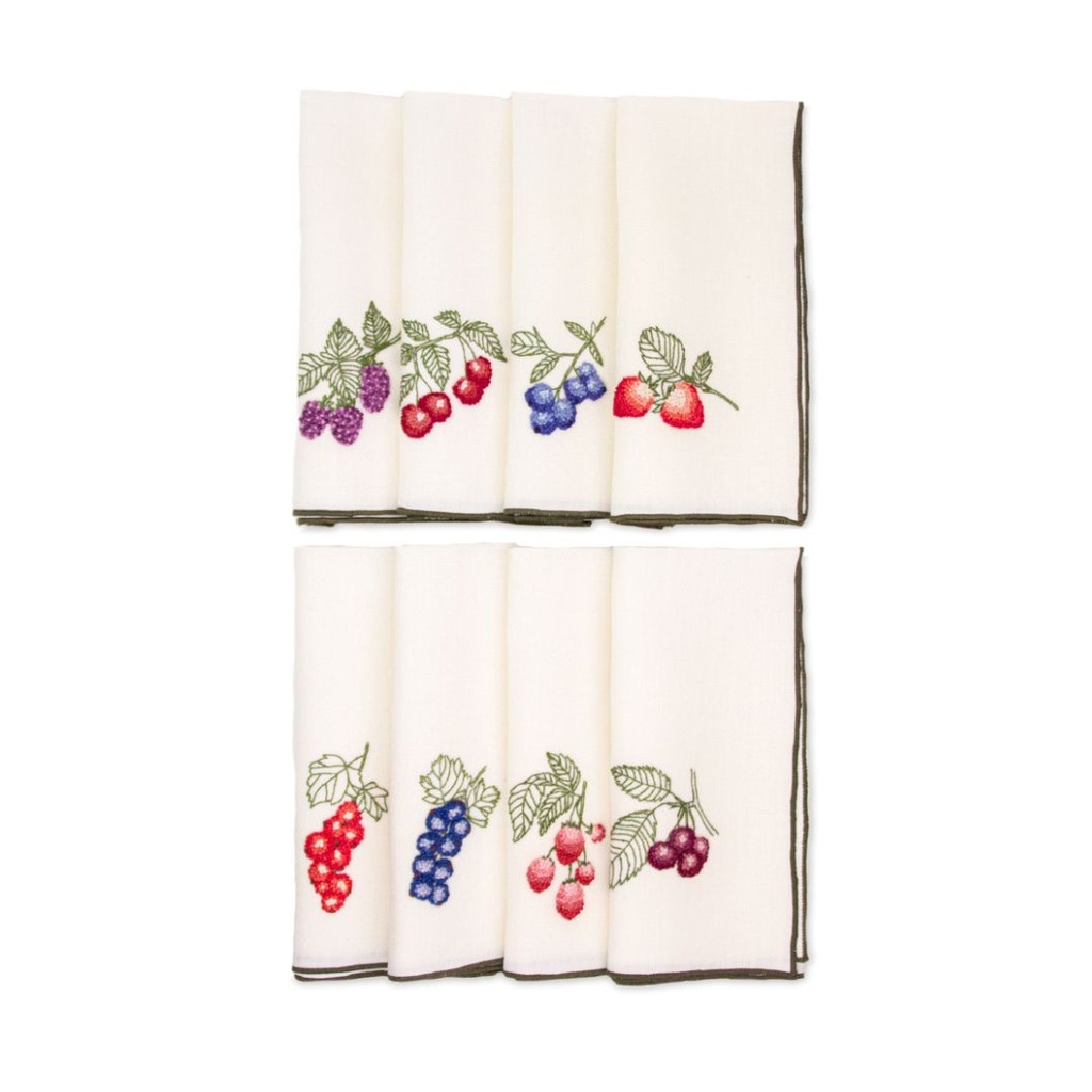 FRUITS ROUGES - 8 Serviettes de Table en Lin