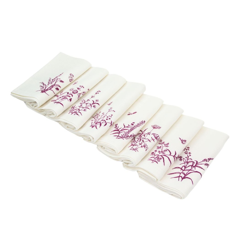 FLEURS SAUVAGES - 8 Serviettes de Table en Lin 