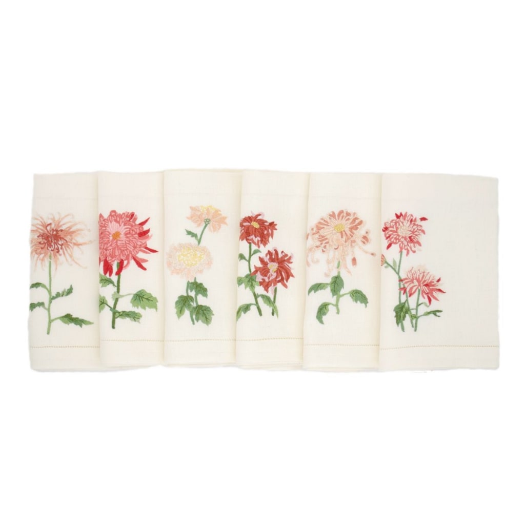 FLEURS KIKU - 6 Serviettes de Table en Lin