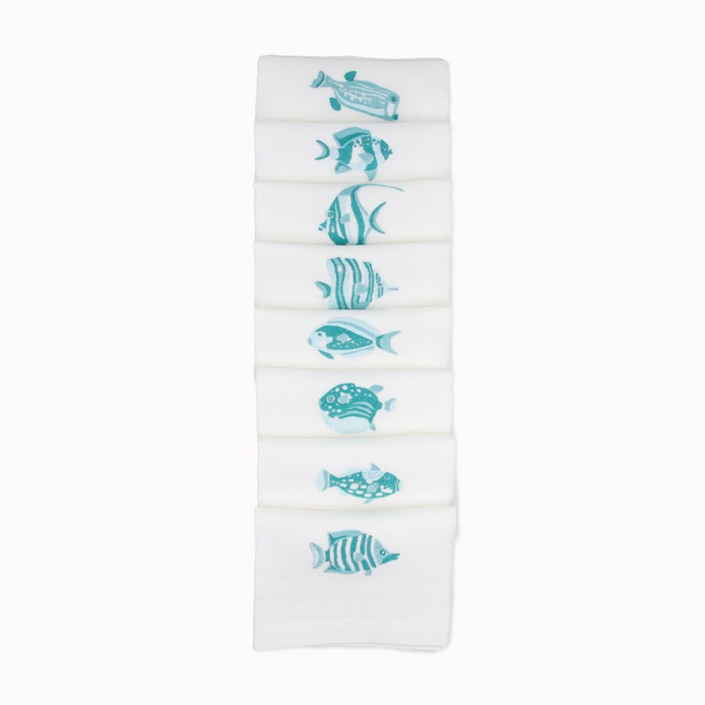 POISSONS FIJI- 8 Serviettes de Table en Lin
