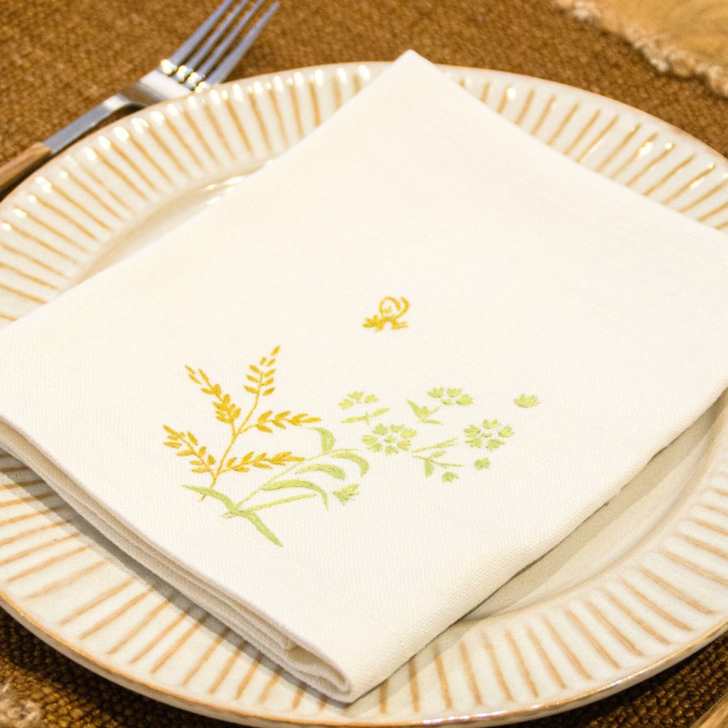 FLEURS SAUVAGES - 6 Serviettes de Table en Lin