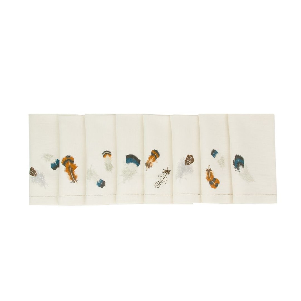 LES PLUMES - 8 Serviettes de Table en Lin