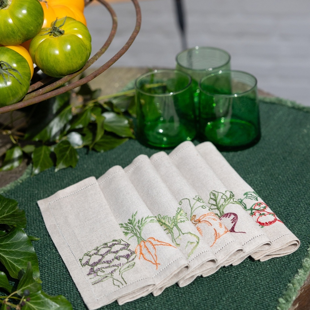VEGETABLES - 6 Linen Cocktail Napkins