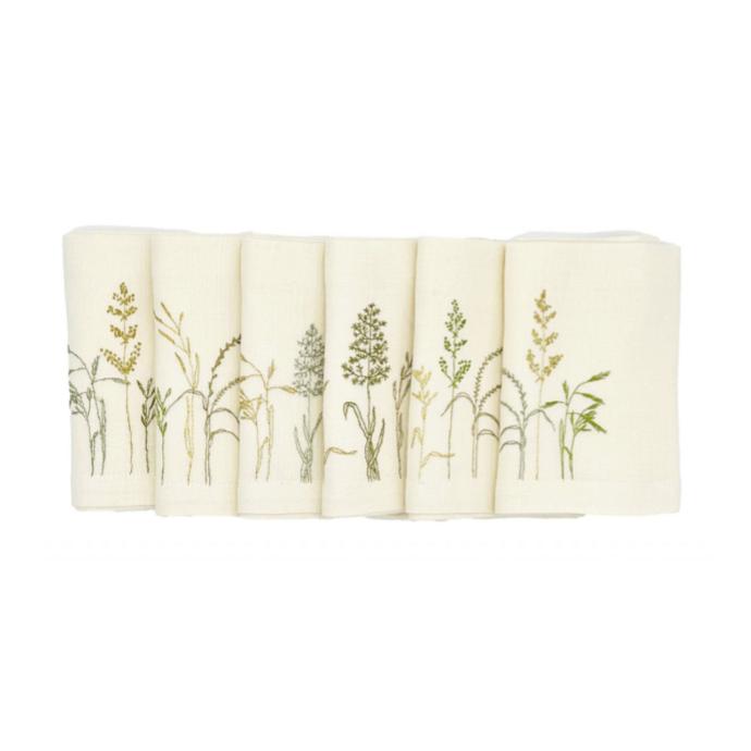 GRASSES - 6 Linen Table Napkins