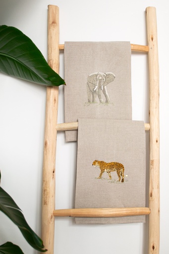AFRICAN ANIMALS - Linen Guest Hand Towels