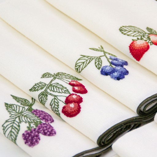 FRUITS ROUGES - 8 Serviettes de Table en Lin