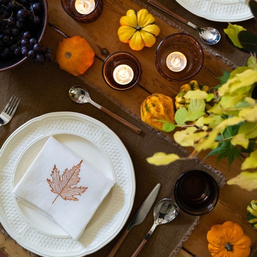 [SE4545FAUTOROY] AUTUMN LEAVES - 8 Linen Table Napkins