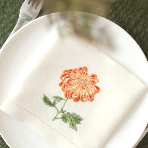 FLEURS KIKU - 6 Serviettes de Table en Lin