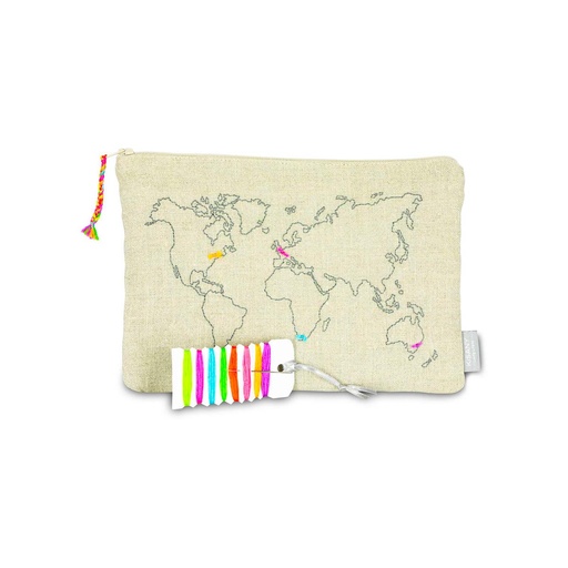 [TL2920PLANGRFL] CARTE DU MONDE - Pochette large en Lin