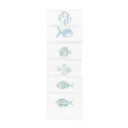 TURQUOISE FISH - 6 Linen Table Napkins