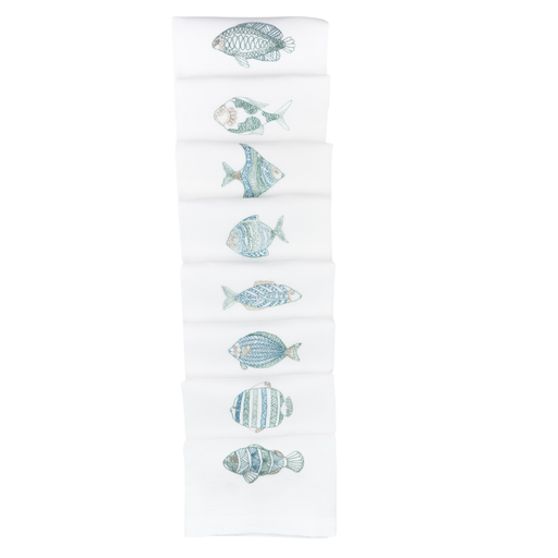 [SE4848POP3AQOW] POISSONS PIQÛRES - 8 Serviettes de Table en Lin